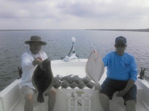HERE IS MR. TERRY AND MR, BOB ON A SEA HAWK CHARTER. THIS DAY WAS A SHINING EXAMPLE OF FINDING A PATTERN TO THE BITE. ALL BUT TWO OF THESE FISH WERE CAUGHT ON SILVERSIDES.