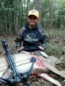Here is a pic of our buddy C.J. with his first bow kill. Great Job!